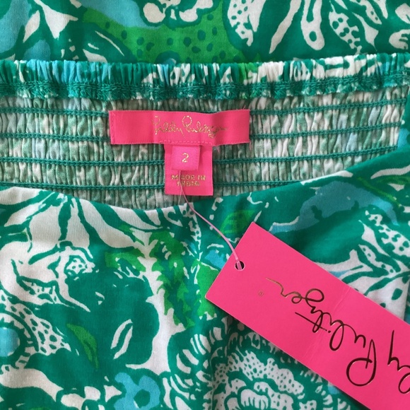 Lilly Pulitzer Delaney Cotton Tropical Print Short Puff Sleeve Square Neck Dress - Picture 10 of 13